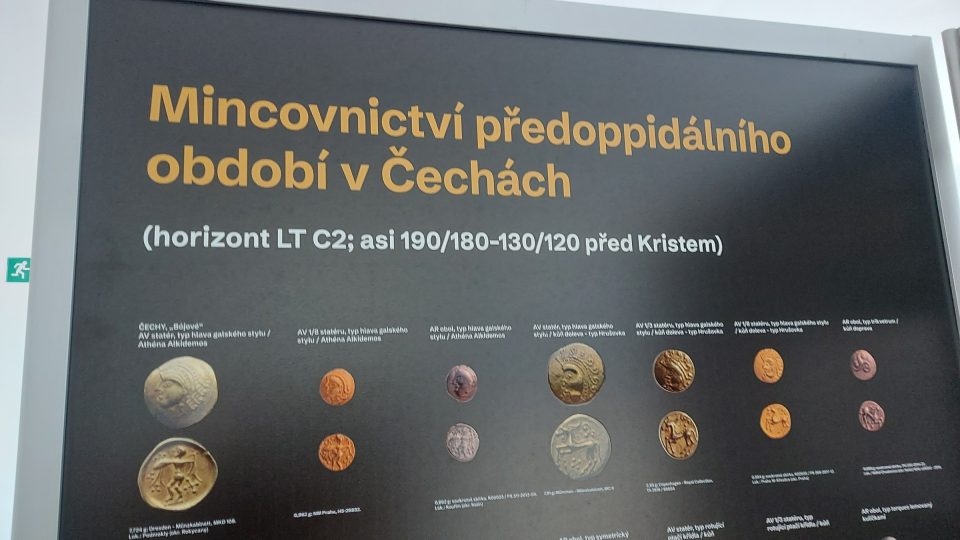Jeden z banerů výstavy Keltské mincovnictví