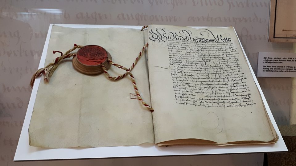 Listina podepsaná císařem Rudolfem II. která povyšuje Příbram na královské hornické město