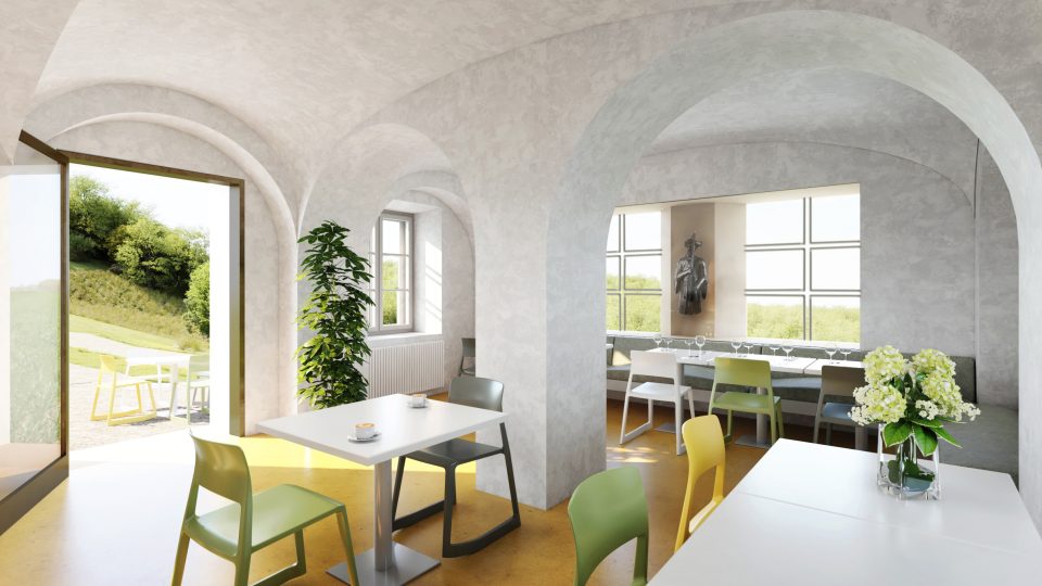 Vizualizace interiéru nové kavárny v domku zahradníka, usedlost Cibulka