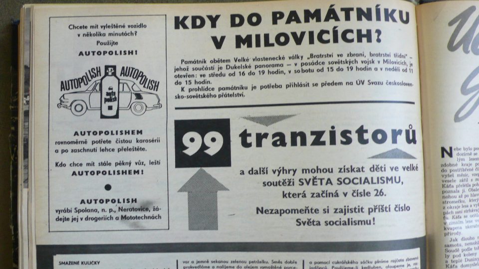 Na návštěvu Milovic zval inzerát z časopisu Svět socialismu z roku 1971, č. 24