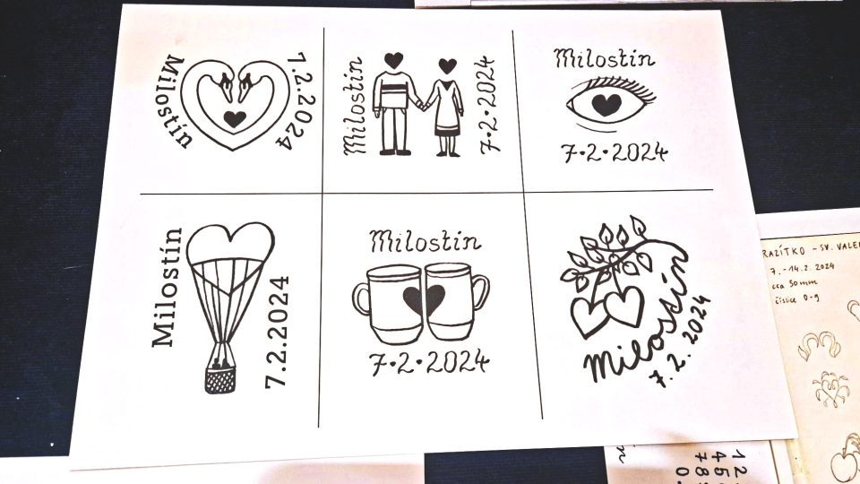Valentýnské poštovní razítko - finalní návrhy pro rok 2024, vybrán byl motiv labutí