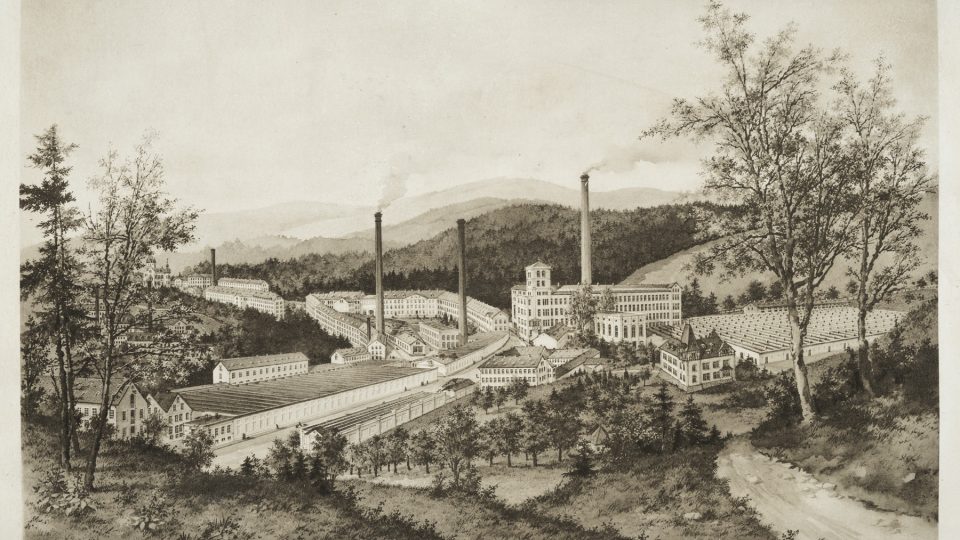 Textilní továrna Johanna Liebiga. Jeho továrna byla největší na severu Čech (F00525LBC)