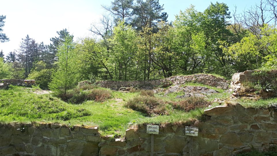Dochovaly se základy hradu a jednotlivé zdi jsou popsány 